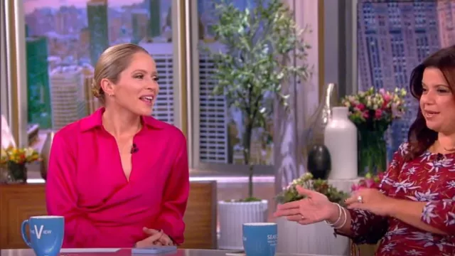 Jonathan Simkhai Talita Wrap-Effect Satin Midi Dress worn by Sara Haines as seen in The View on November 7, 2022