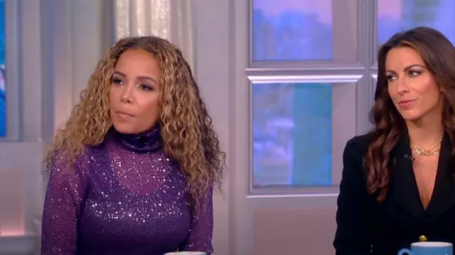 LaQuan Smith Sequined Mesh Turtleneck Top worn by Sunny Hostin as seen in The View on November 7, 2022