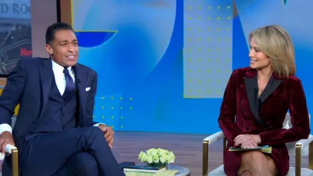 Adelyn Rae Tania Velvet Double Breasted Blazer Dress worn by Amy Robach as seen in Good Morning America on November 8, 2022
