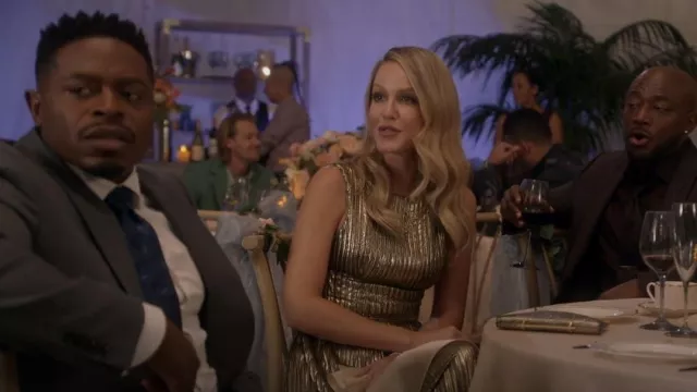 Rasario Pleated Maxi Dress Trimmed With Edging worn by Laura Fine-Baker (Monet Mazur) as seen in All American (S05E04)