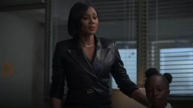 The Sei Cropped Double Breasted Leather Blazer worn by Jax Stewart (Emayatzy Corinealdi) as seen in Reasonable Doubt (S01E08)