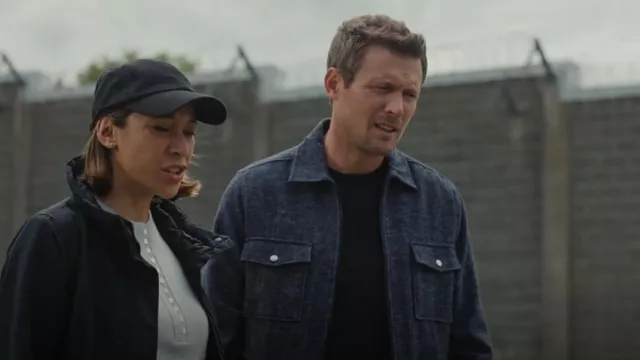 Reiss Noah Long Sleeve Drawn Finish Zip Front Overshirt worn by Charlie Hudson (John Reardon) as seen in Hudson & Rex (S05E07)