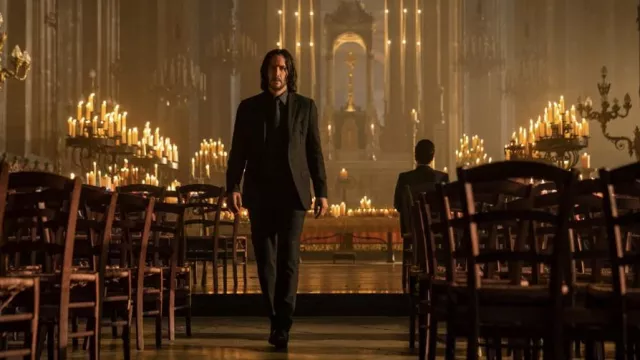Black suit worn by John Wick (Keanu Reeves) as seen in John Wick: Chapter 4 movie outfits