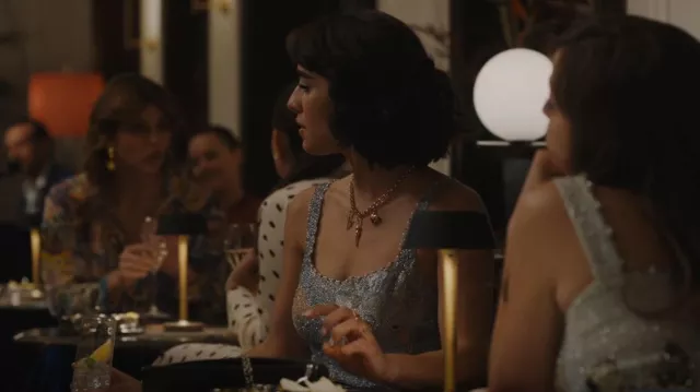 Clio Peppiatt Lu­ci­na at Dusk Dress worn by Lucia (Simona Tabasco) as seen in The White Lotus (S02E03)
