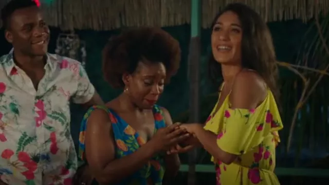 Warehouse Delia Flower Frill Wrap Dress worn by DS Florence Cassell (Joséphine Jobert) as seen in Death in Paradise (S08E03)