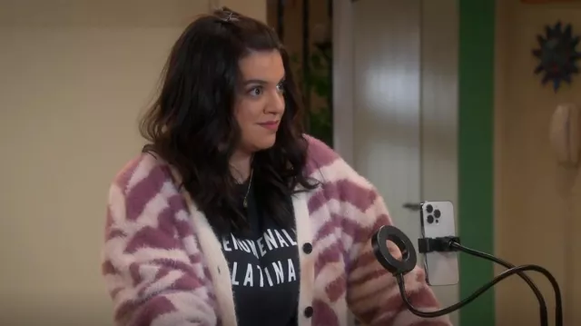 Nasty Gal Fluffy Knit Cardigan worn by Mayan (Mayan Lopez) as seen in Lopez vs. Lopez (S01E01)