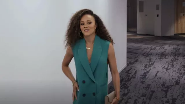 Zara Green Vest With Button Closures And Belt worn by Ashley Darby as seen in The Real Housewives of Potomac (S07E06)