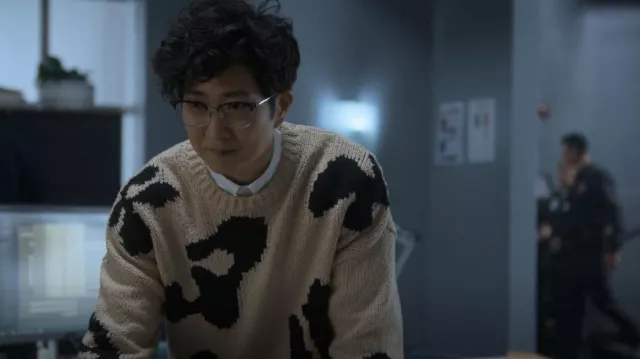 Frame Abstract Intarsia Sweater In Hay Multi worn by Daniel Kim (Tim Jo) as seen in Reasonable Doubt (S01E09)