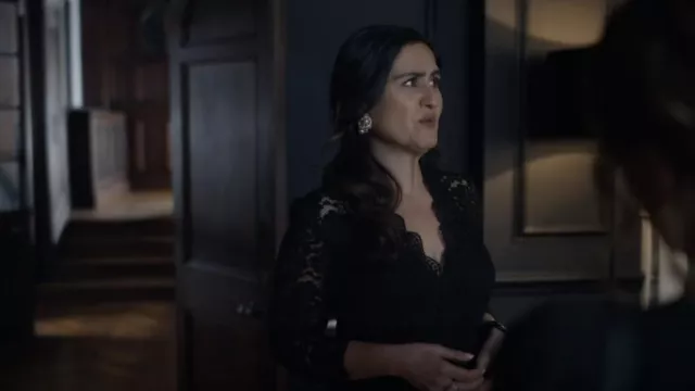 H&M Lace V-Neck Dress worn by Melissa Conway (Nathalie Armin) as seen in Magpie Murders (S01E04)