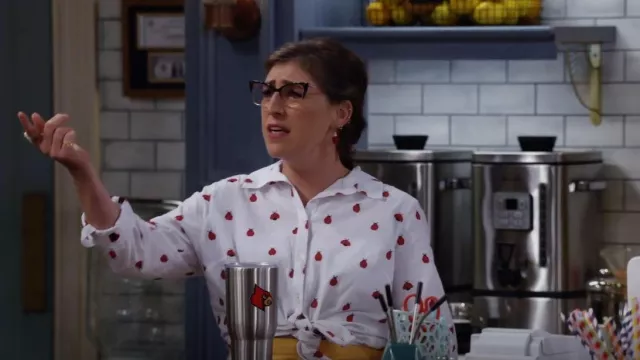 L'Agence Camille Ladybug Print Button-Up Shirt worn by Kat (Mayim Bialik) as seen in Call Me Kat (S03E07)