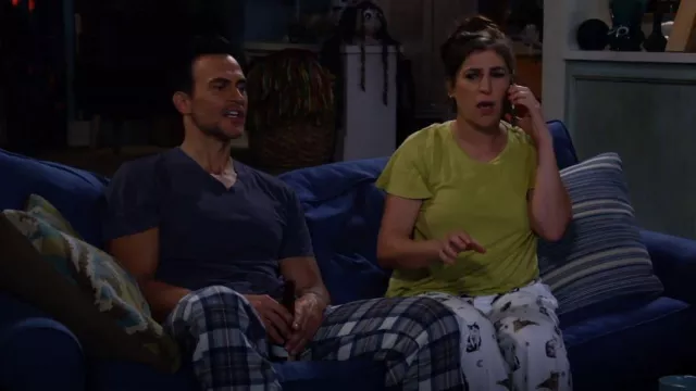 PJ Salvage Flannel Pants in Majestic Cats worn by Kat (Mayim Bialik) as seen in Call Me Kat (S03E07)