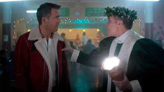 Shearling Jacket in red worn by Clint Briggs (Ryan Reynolds) in Spirited movie