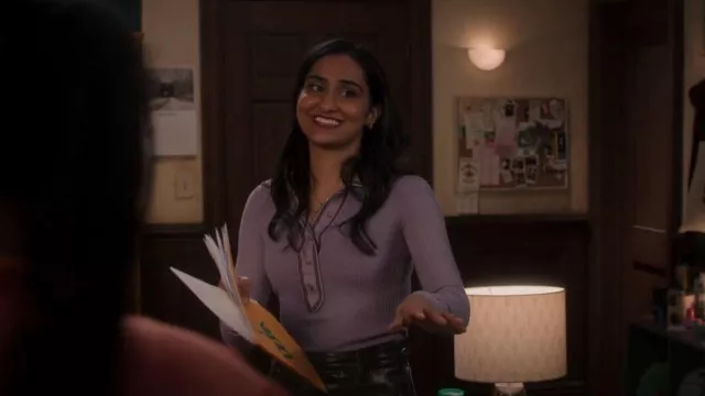 Acne Studios Contrast-trim long-sleeved Polo worn by Bela Malhotra (Amrit Kaur) as seen in The Sex Lives of College Girls (S02E01)