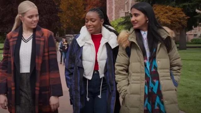 Express Long Plaid Car Coat worn by Leighton Murray (Reneé Rapp) as seen in The Sex Lives of College Girls (S02E01)