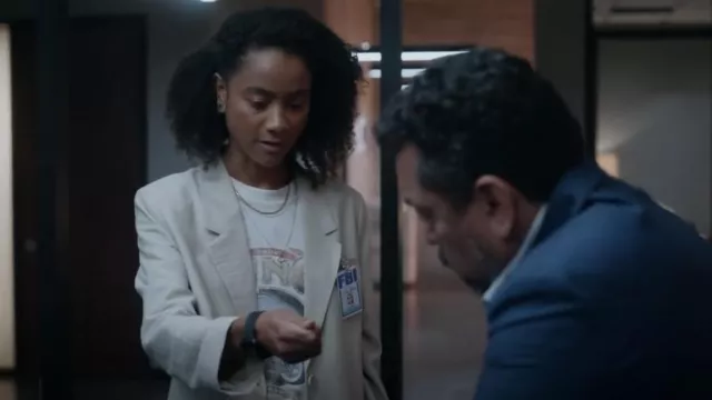 Anine Bing Lili Tee Biker worn by Elena Flores (Michelle Nuñez) as seen in The Rookie: Feds (S01E05)