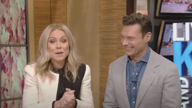 Saint Laurent Two-Tone Tweed Jacket worn by Kelly Ripa as seen in LIVE with Kelly and Ryan on  November 18, 2022