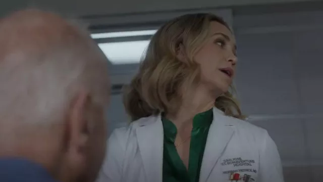 L'Agence Bian­ca BLouse Green worn by Dr. Morgan Reznick (Fiona Gubelmann) as seen in The Good Doctor (S06E06)