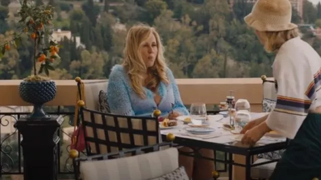 Andreeva Knit Cardigan worn by Tanya McQuoid (Jennifer Coolidge) as seen in The White Lotus (S02E04)