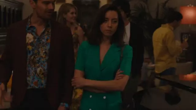 Sandro Maissane Dress worn by Harper Spiller (Aubrey Plaza) as seen in The White Lotus (S02E04)