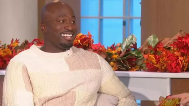 J. Crew Patchwork Cable-knit Sweater worn by Akbar Gbaja-Biamila as seen in The Talk on  November 22, 2022
