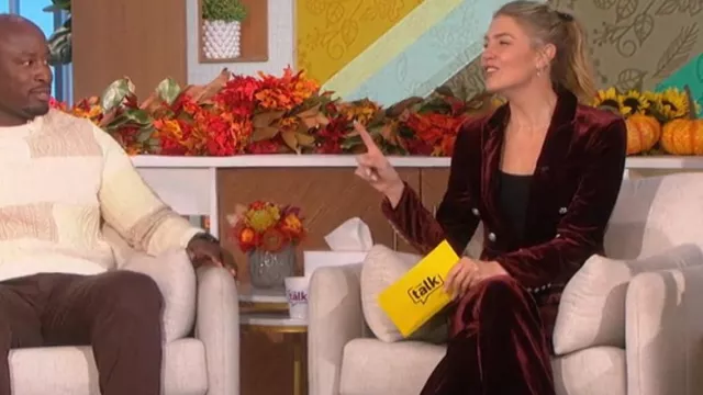 Veronica Beard Lebone Velvet Trouser worn by Amanda Kloots as seen in The Talk on November 22, 2022