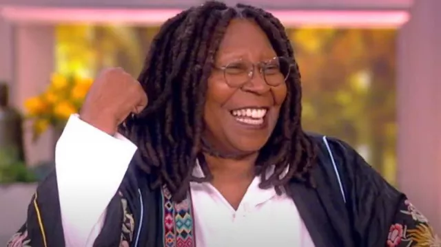 Johnny Was Eno Embroidered Pintuck Kimono worn by Whoopi Goldberg as seen in The View on November 23, 2022