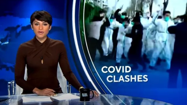 LAUREN Ralph Lauren Mockneck Jersey Dress worn by Jericka Duncan as seen in CBS Evening News on November 24, 2022