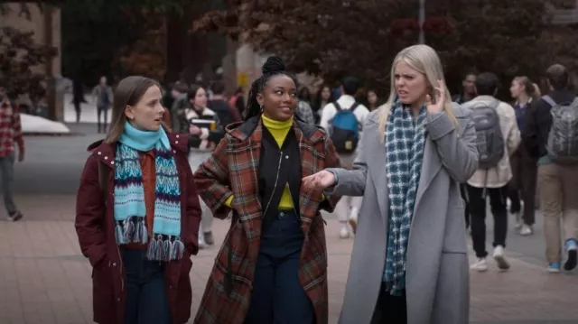 All Saints Ebony Check Coat worn by Whitney Chase (Alyah Chanelle Scott) as seen in The Sex Lives of College Girls (S02E04)