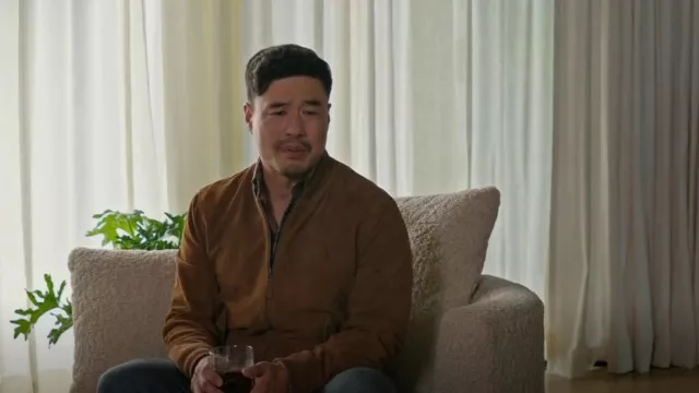 Polo Ralph Lauren Em­broi­dered-Lo­go Suede Bomber Jack­et worn by Randall Park (Randall Park) as seen in Young Rock (S03E01)