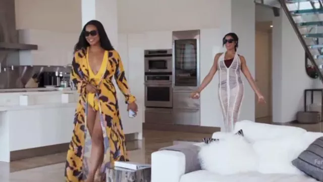 Beeladan Sexy Print Open Front Swim­suit Cover worn by Jacqueline Blake as seen in The Real Housewives of Potomac (S07E08)