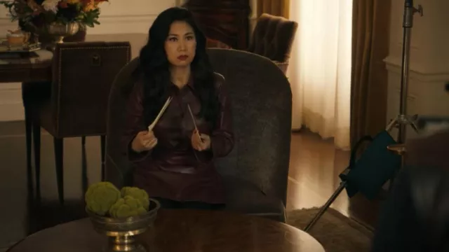 Jonathan Simkhai Elias Robe mini chemise en cuir végétalien portée par Melody 'Mel' Bayani (Liza Lapira) comme on le voit dans The Equalizer (S03E07)