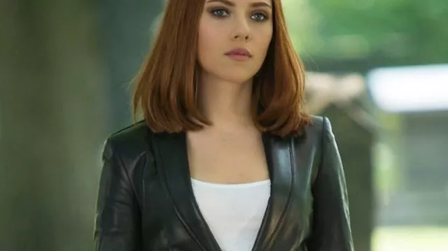 Black Leather Blazer Jacket worn by Natasha Romanoff / Black Widow (Scarlett Johansson) in Captain America: The Winter Soldier movie wardrobe
