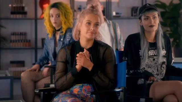 Boohoo Abi­gail Mesh Bomber Jack­et worn by Eve Jenkins as seen in Glow Up: Britain's Next Make-Up Star (S02E02)
