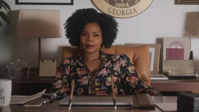 Alice + Olivia Cosima Button Down Blouse worn by Amara Patterson (Kelly Jenrette) as seen in All American: Homecoming (S02E07)
