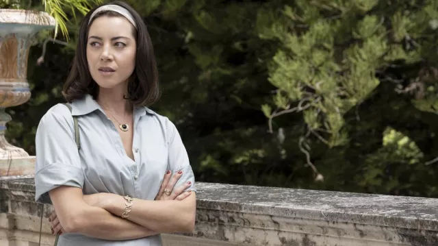 Cast Iced Onyx Edge Pendant Necklace worn by Harper Spiller (Aubrey Plaza) as seen in The White Lotus TV series outfits (Season 2 Episode 3)