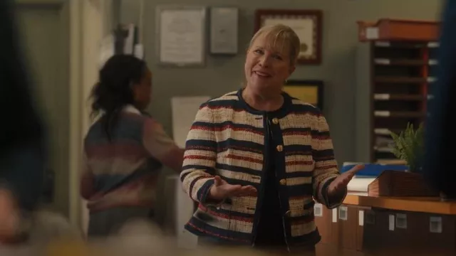 Anne Klein Collarless Jacket worn by Principal Vivian (Susan Leslie) as seen in The Santa Clauses (S01E04)