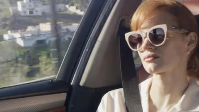 Stella McCartney White Sunglasses worn by Jo Henninger (Jessica Chastain) as seen in The Forgiven