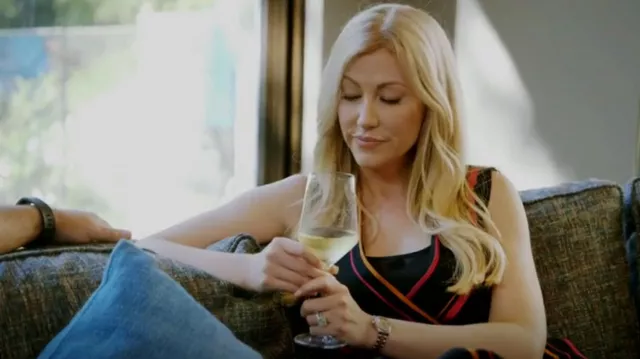 Diane von Furstenberg Sleeveless Crossover Wide-Leg Striped Jumpsuit worn by Stephanie Hollman as seen in The Real Housewives of Dallas (S03E11)