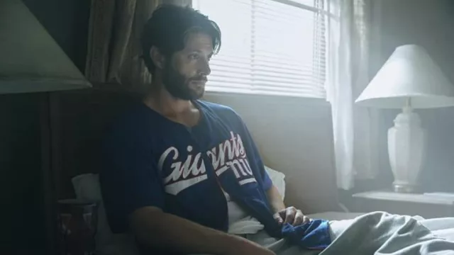 Giants NY NFL jersey in blue worn by Soldier Boy (Jensen Ackles) as seen in The Boys TV show wardrobe (Season 3 Episode 6)