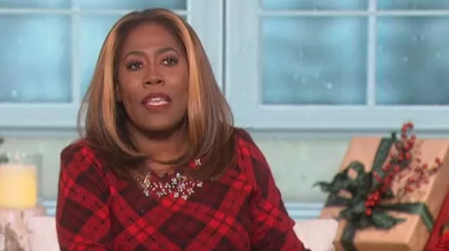 Charter Club Cashmere Embellished Plaid Sweater worn by Sheryl Underwood as seen in The Talk on  November 29, 2022
