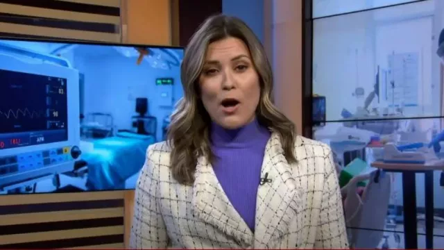 Iro Belted Frayed Checked Tweed Jacket worn by Erin McLaughlin as seen in Today on December 1, 2022