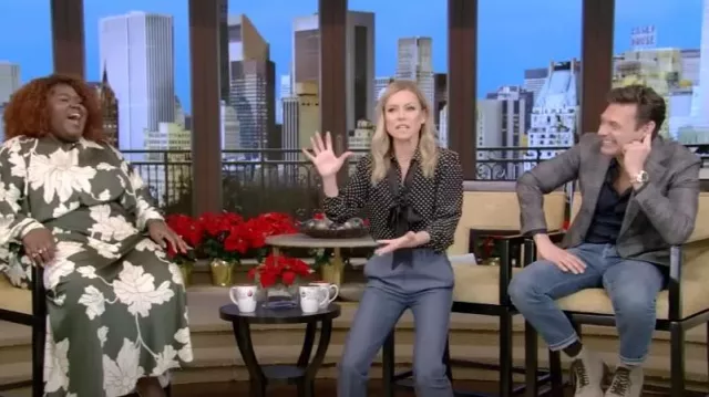 Saint Laurent High-rise Bootcut Jeans worn by Kelly Ripa as seen in LIVE with Kelly and Ryan on December 5, 2022
