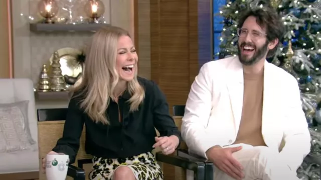 Nili Lotan Monet Tie Neck Silk Blouse worn by Kelly Ripa as seen in LIVE with Kelly and Ryan on December 6, 2022