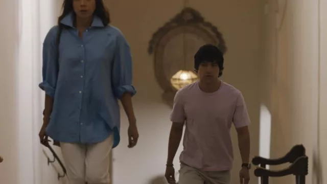 Thom Browne Light Pink T-shirt worn by Ethan Spiller (Will Sharpe) as seen in The White Lotus TV show outfits (Season 2 Episode 7)