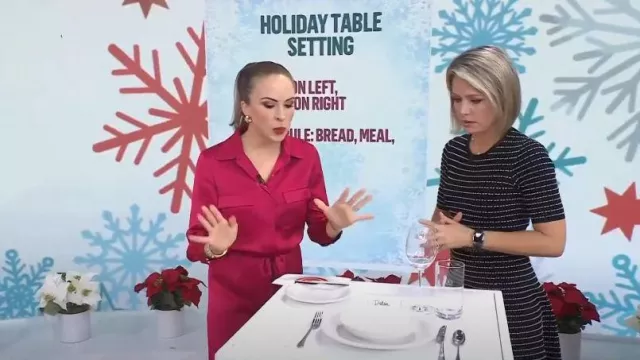 Lola Tara Savannah Jumpsuit In Scarlet worn by Myka Meier as seen in Today on December 7, 2022