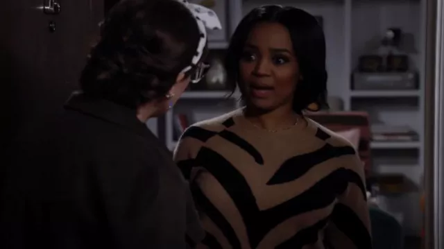 Nordstrom Zebra Stripe Cashmere Sweater worn by Randi (Kyla Pratt) as seen in Call Me Kat (S03E09)