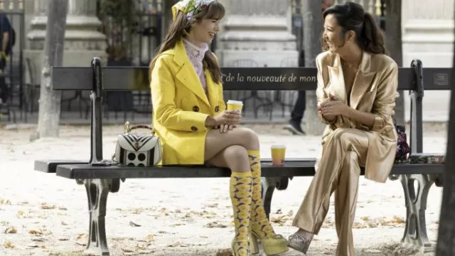 Paul & Joe sunflower socks worn by Emily Cooper (Lily Collins) as seen in Emily in Paris Wardrobe (Season 3 Episode 9)