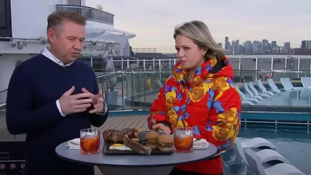 MSGM Floral Print Crop Puffer Jacket worn by Dylan Dreyer as seen in Today on December 8, 2022