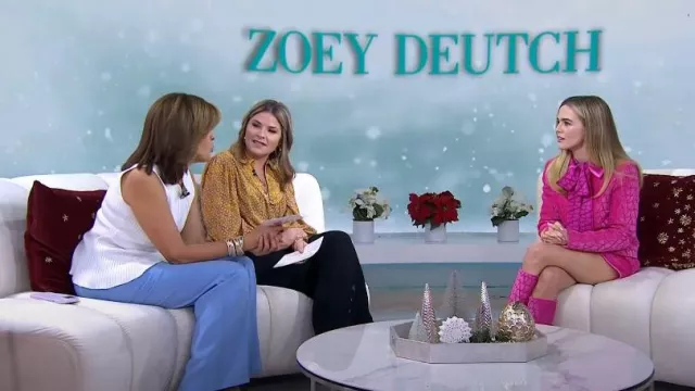 Valentino VLogo Jacquard Knee Boots worn by Zoey Deutch as seen in Today with Hoda & Jenna on December 8, 2022