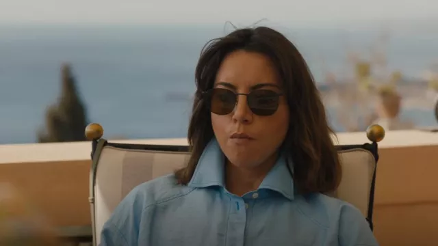 Oliver Peoples Golden Sun Wire Sunglasses worn by Harper Spiller (Aubrey Plaza) as seen in The White Lotus (S02E07)